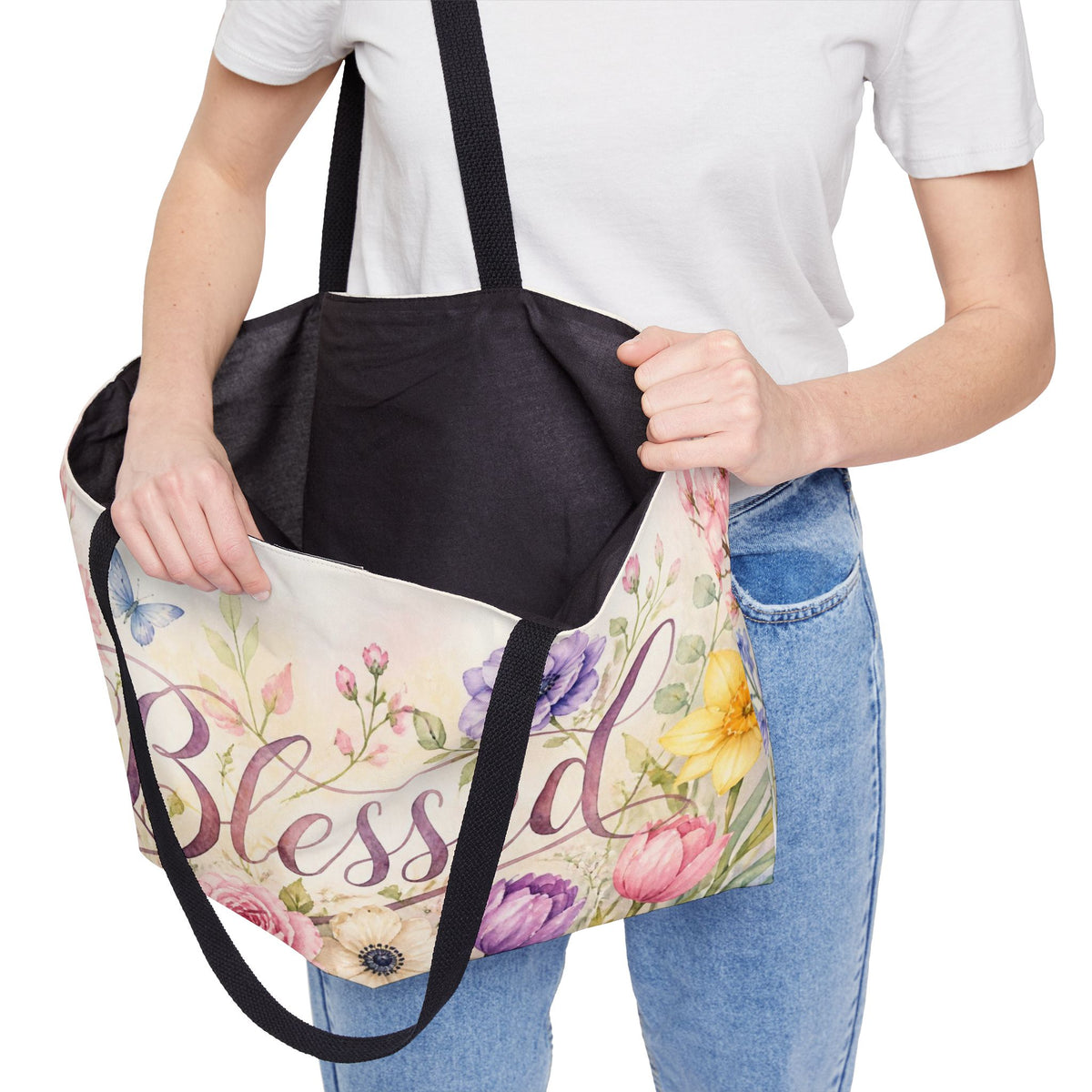 Blessed Floral Weekender Tote — Christian Gift for Women 50+ | Church & Travel Bag