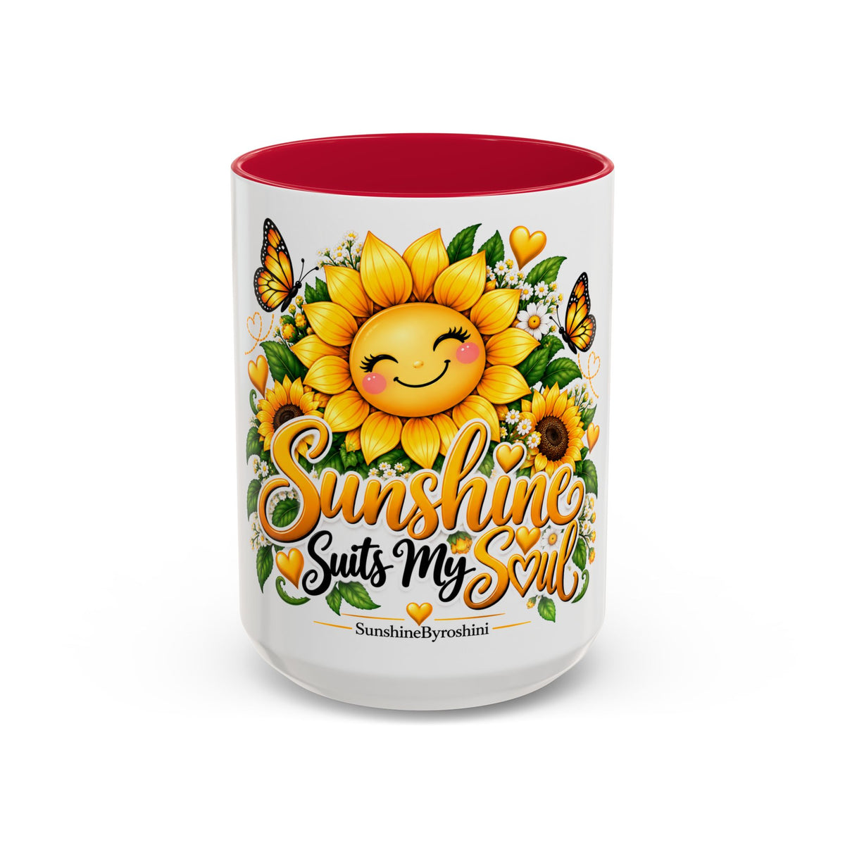 Sunshine Suits My Soul Mug — Sunflower & Butterfly Ceramic Coffee Cup (11oz/15oz)
