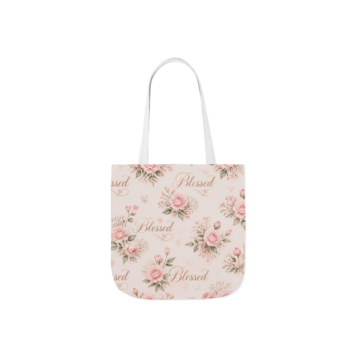 Blessed Floral Canvas Tote — Pink Rose Shoulder Bag for Christian Moms (Church, Travel & Baby)