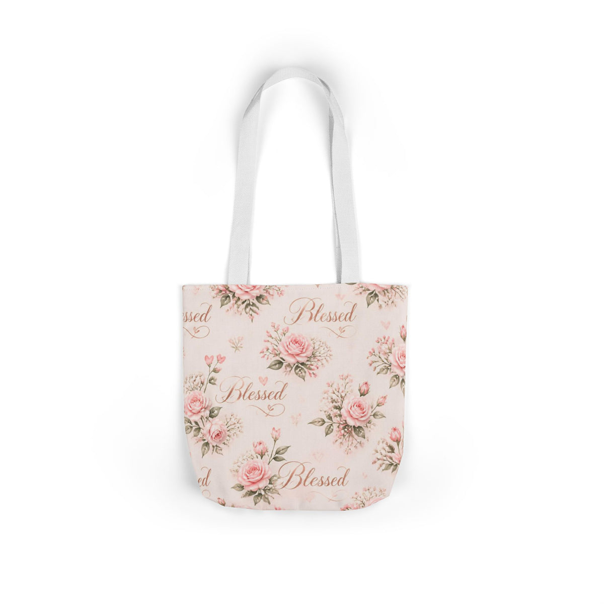 Blessed Floral Canvas Tote — Pink Rose Shoulder Bag for Christian Moms (Church, Travel & Baby)