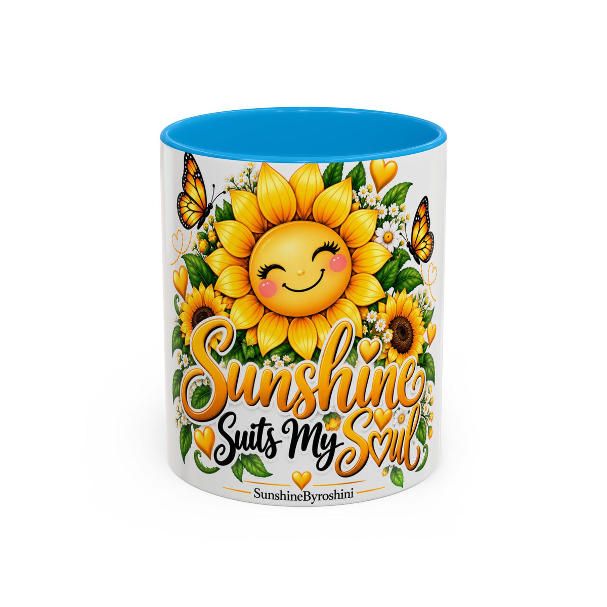 Sunshine Suits My Soul Mug — Sunflower & Butterfly Ceramic Coffee Cup (11oz/15oz)