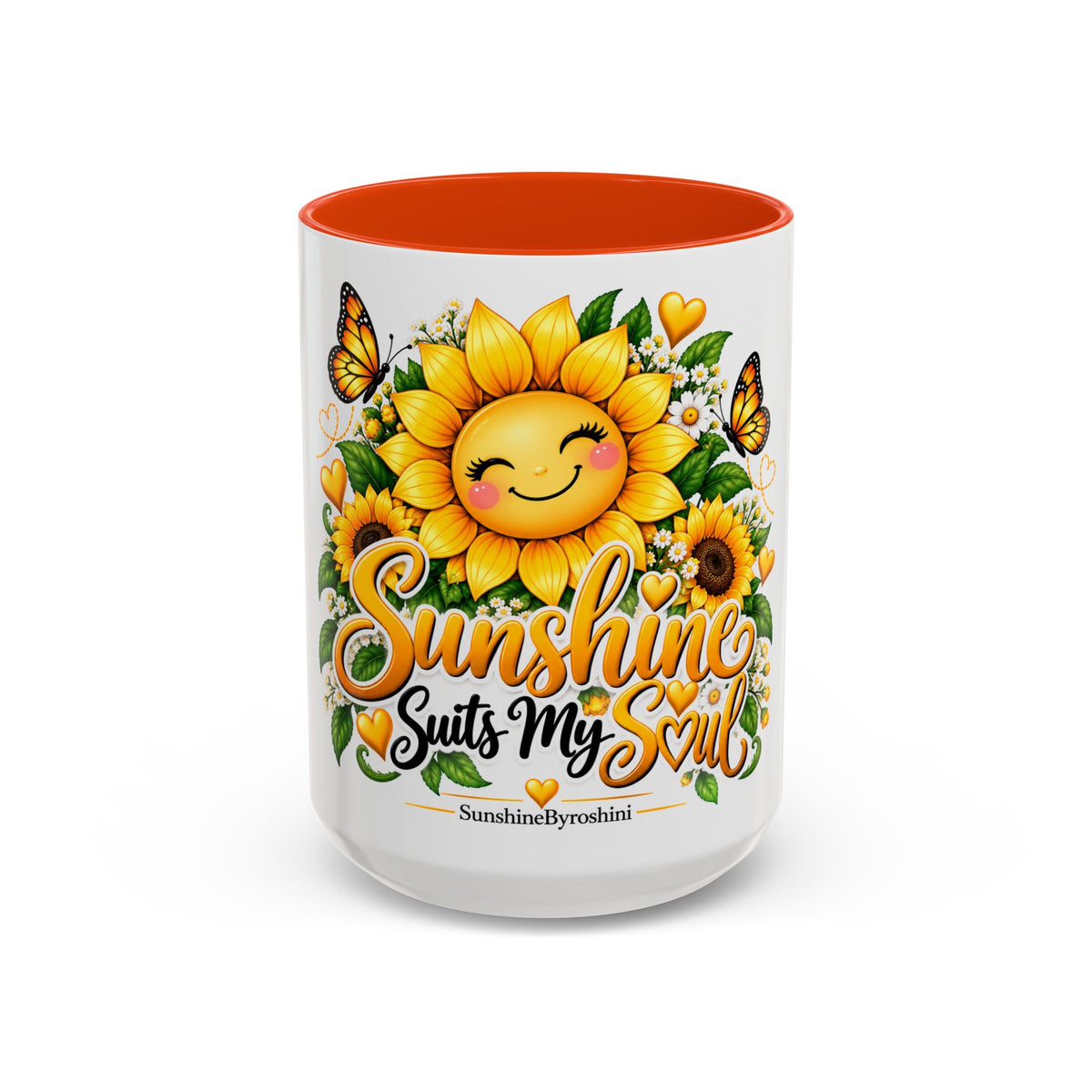 Sunshine Suits My Soul Mug — Sunflower & Butterfly Ceramic Coffee Cup (11oz/15oz)