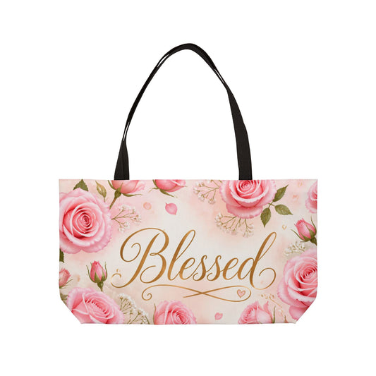 Blessed Floral Weekender Tote Bag for Christian Women, Church & Retreat Travel