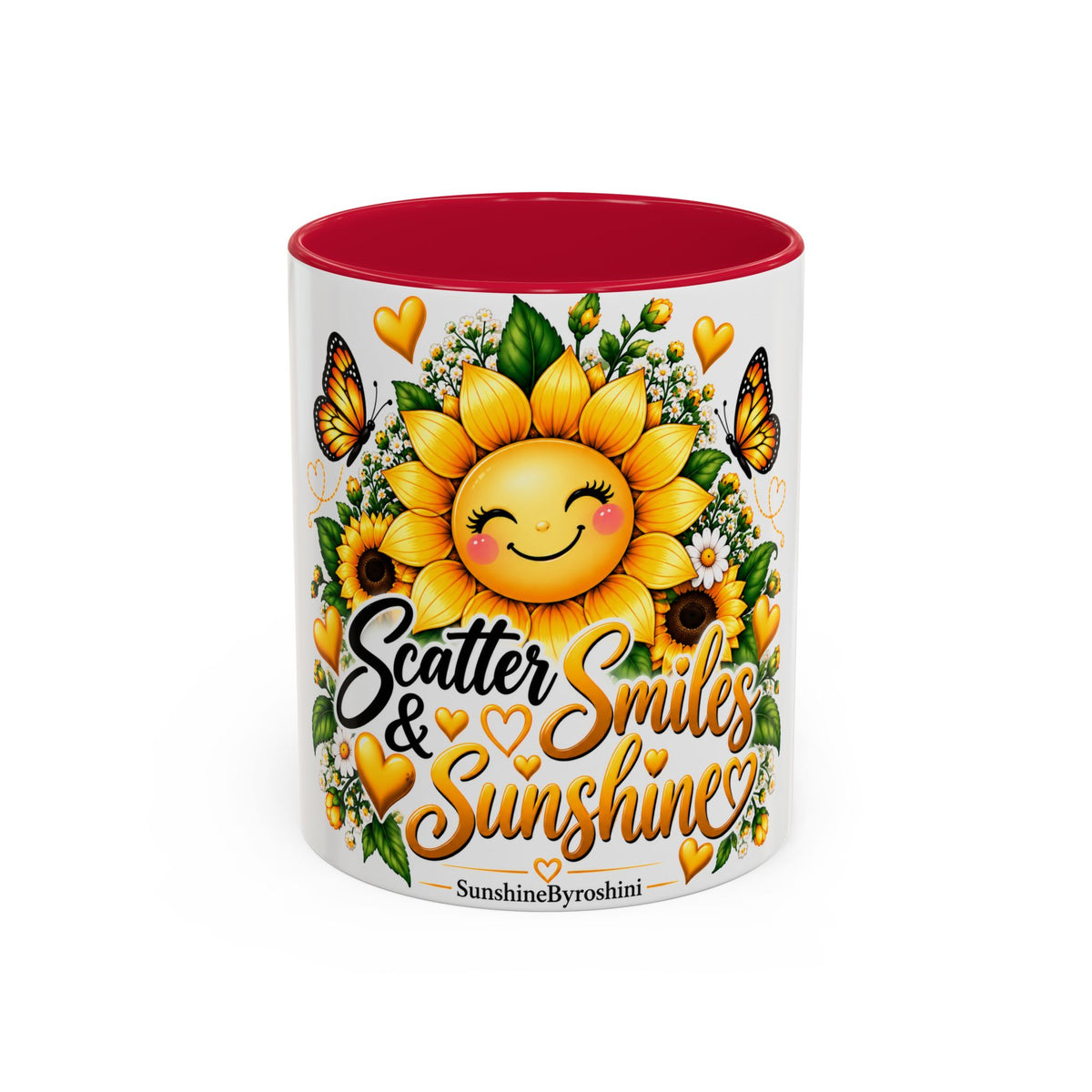 Sunflower Smiles Mug — “Scatter Smiles & Sunshine” Ceramic Coffee Cup