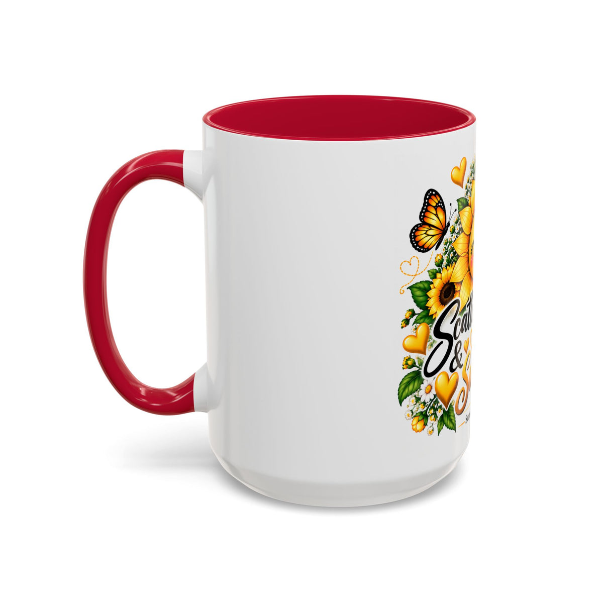 Sunflower Smiles Mug — “Scatter Smiles & Sunshine” Ceramic Coffee Cup