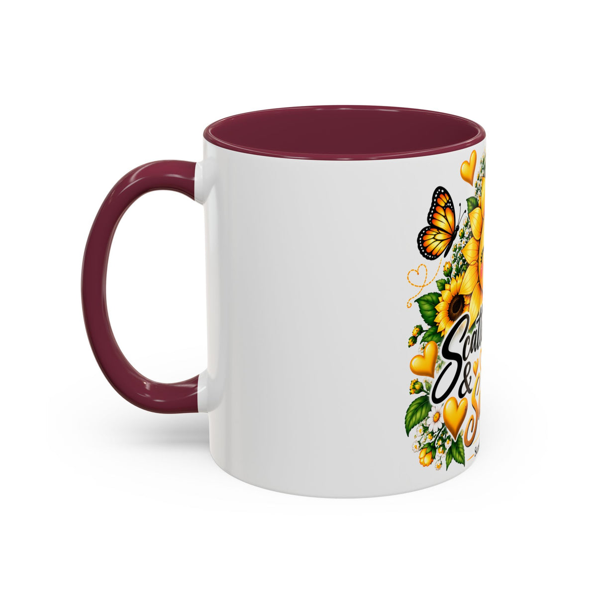 Sunflower Smiles Mug — “Scatter Smiles & Sunshine” Ceramic Coffee Cup