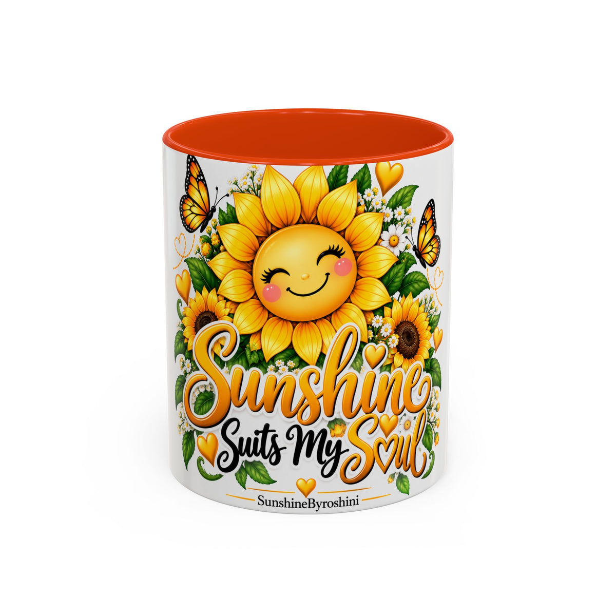 Sunshine Suits My Soul Mug — Sunflower & Butterfly Ceramic Coffee Cup (11oz/15oz)