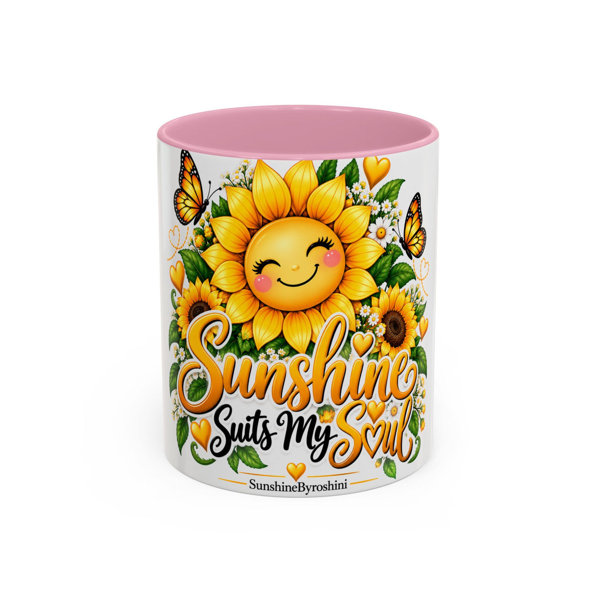 Sunshine Suits My Soul Mug — Sunflower & Butterfly Ceramic Coffee Cup (11oz/15oz)