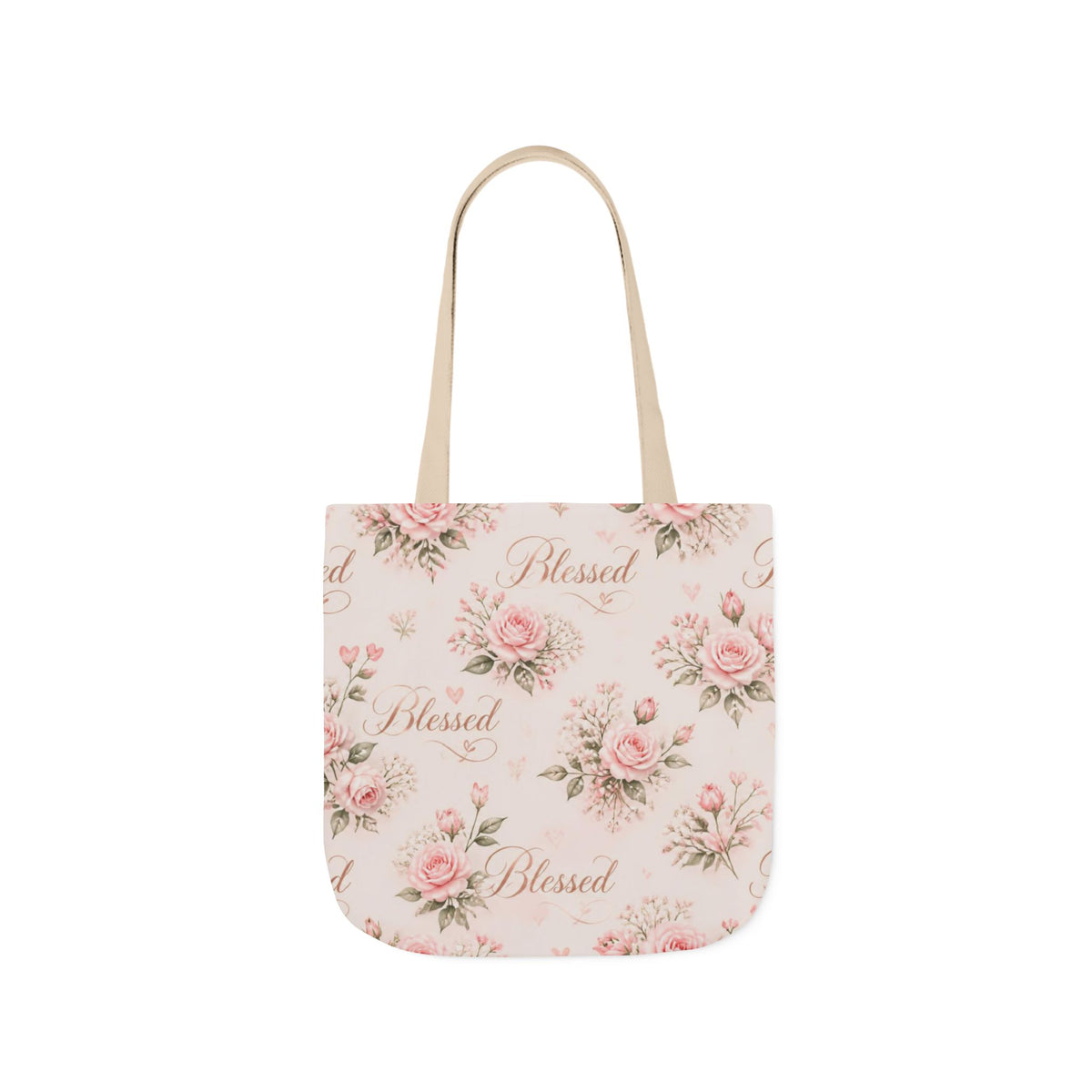 Blessed Floral Canvas Tote — Pink Rose Shoulder Bag for Christian Moms (Church, Travel & Baby)