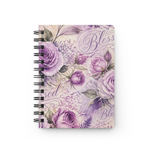 Blessed Floral Spiral Journal – Purple Rose Pocket Notebook