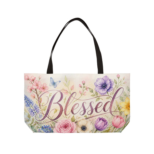 Blessed Floral Weekender Tote — Christian Gift for Women 50+ | Church & Travel Bag