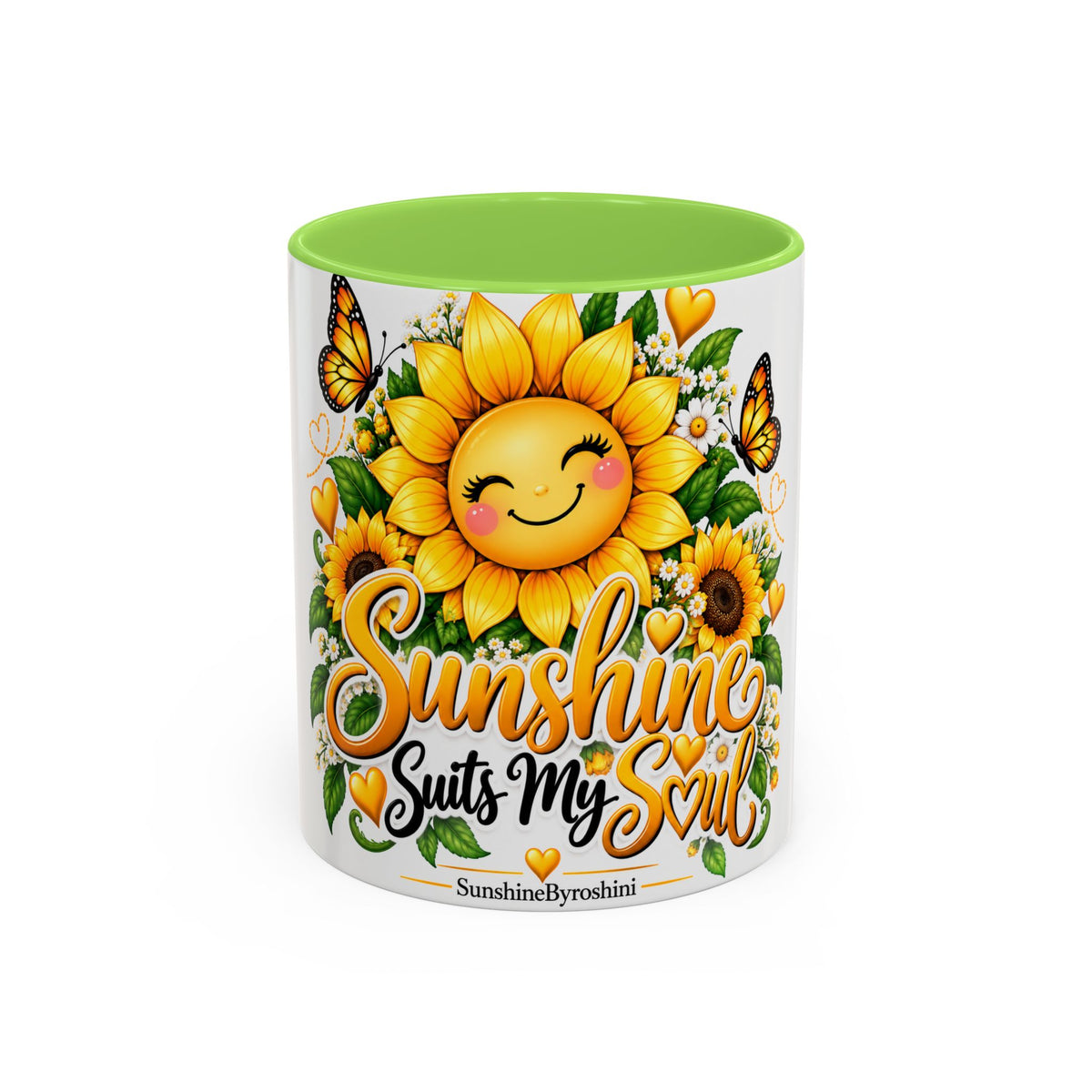 Sunshine Suits My Soul Mug — Sunflower & Butterfly Ceramic Coffee Cup (11oz/15oz)