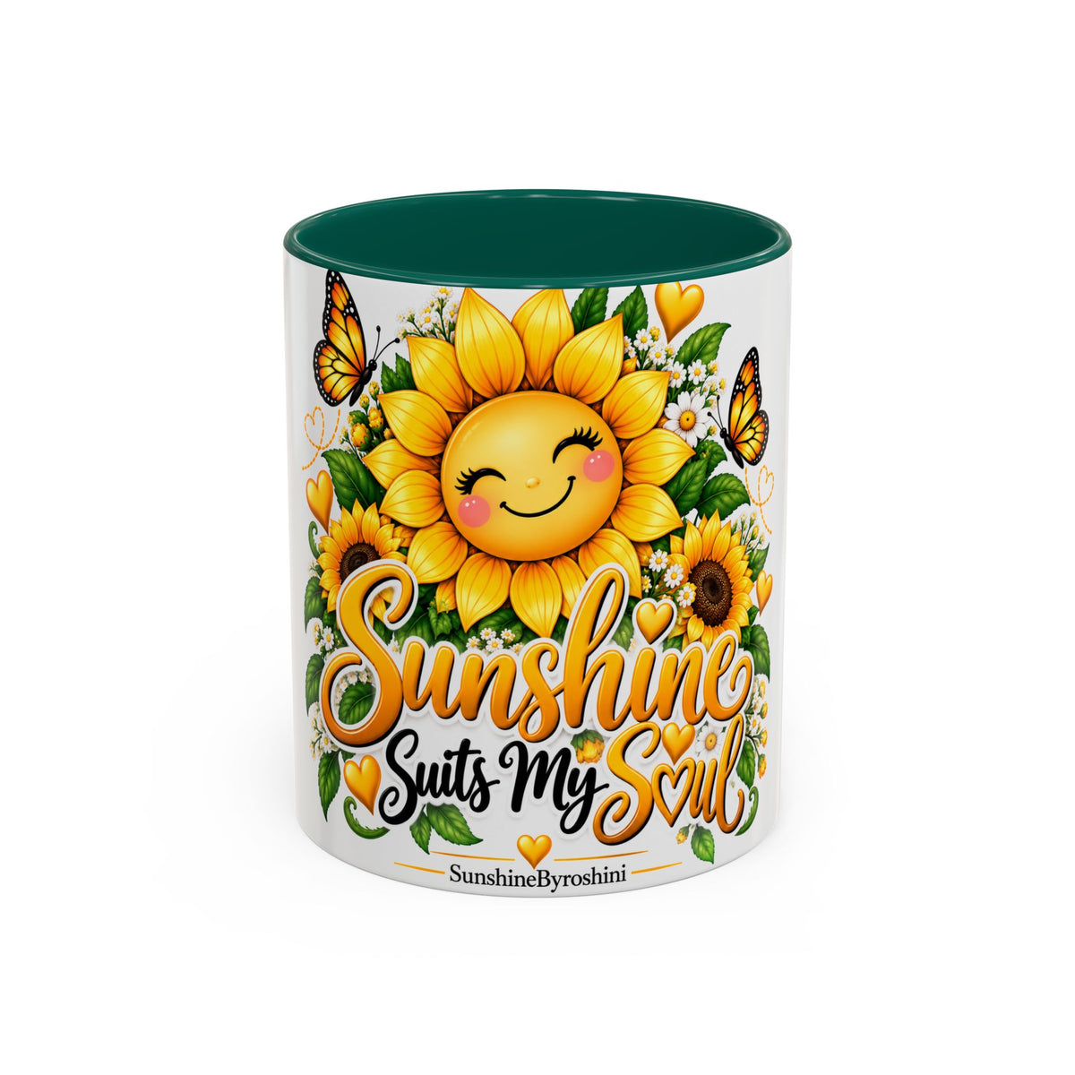 Sunshine Suits My Soul Mug — Sunflower & Butterfly Ceramic Coffee Cup (11oz/15oz)