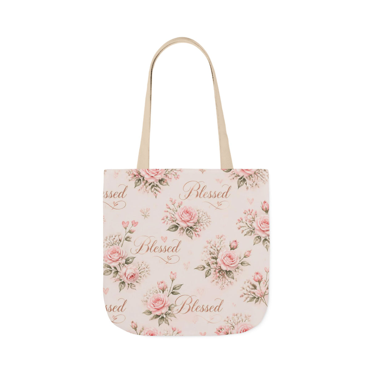 Blessed Floral Canvas Tote — Pink Rose Shoulder Bag for Christian Moms (Church, Travel & Baby)