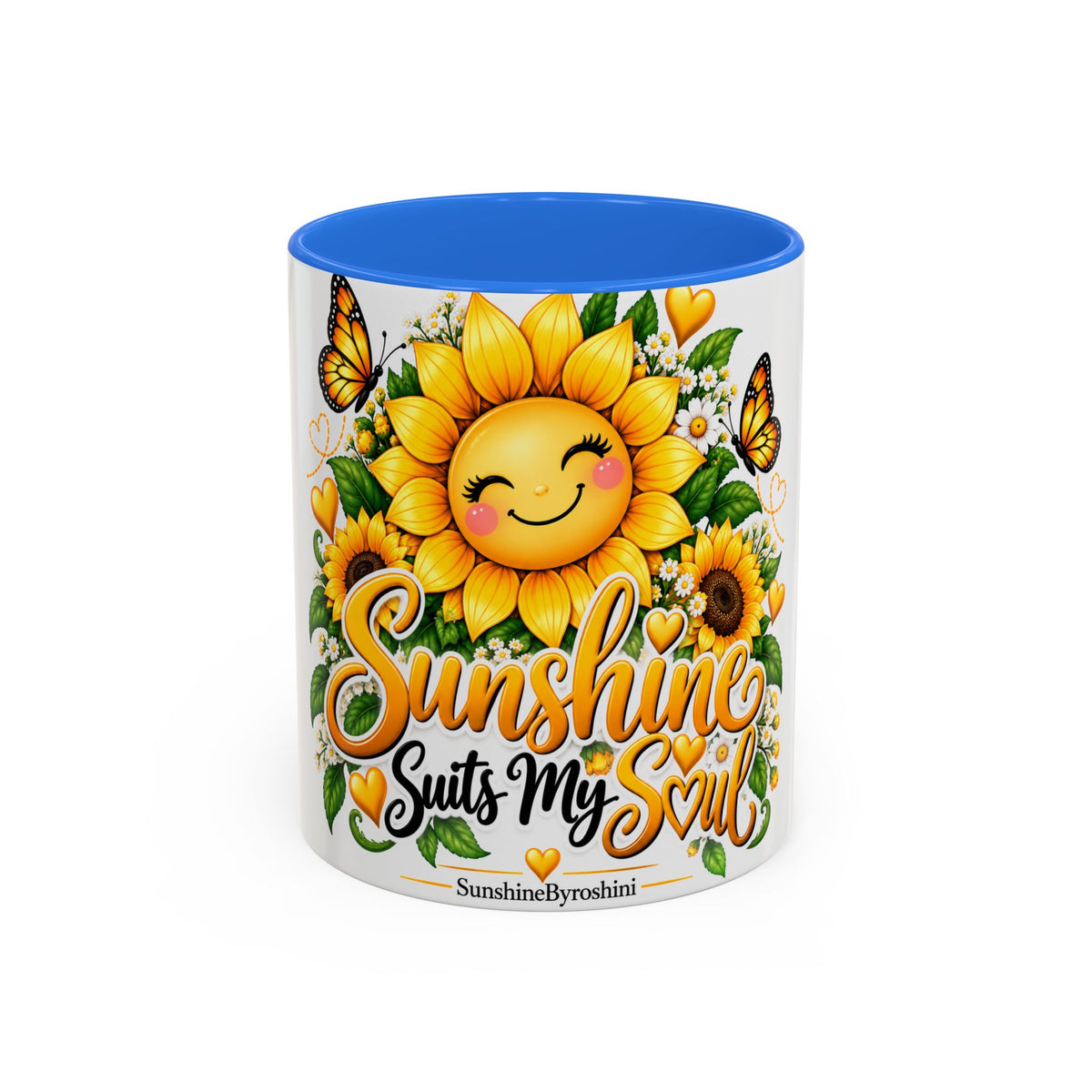 Sunshine Suits My Soul Mug — Sunflower & Butterfly Ceramic Coffee Cup (11oz/15oz)