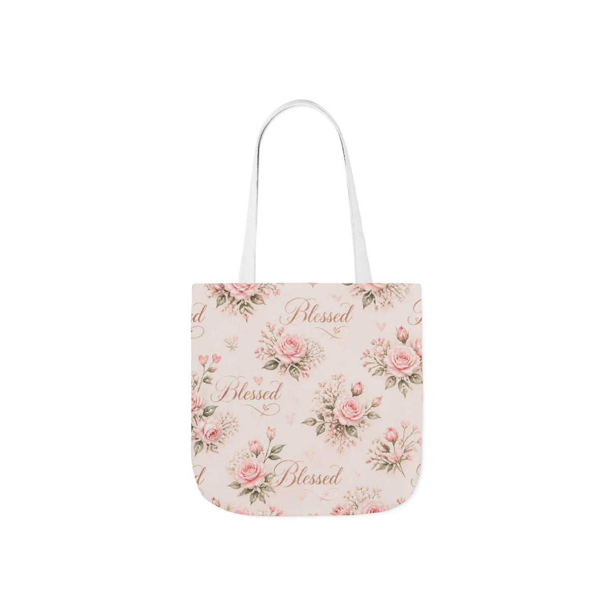 Blessed Floral Canvas Tote — Pink Rose Shoulder Bag for Christian Moms (Church, Travel & Baby)