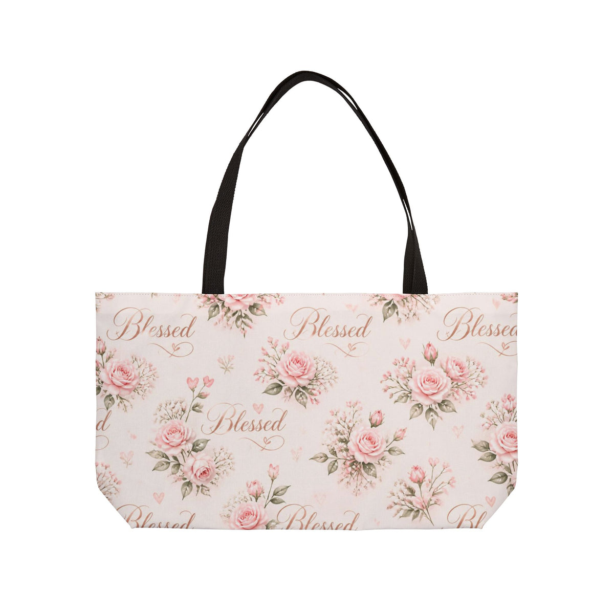 Blessed Floral Weekender Tote Bag — Pink Rose Pattern Travel Beach Bag