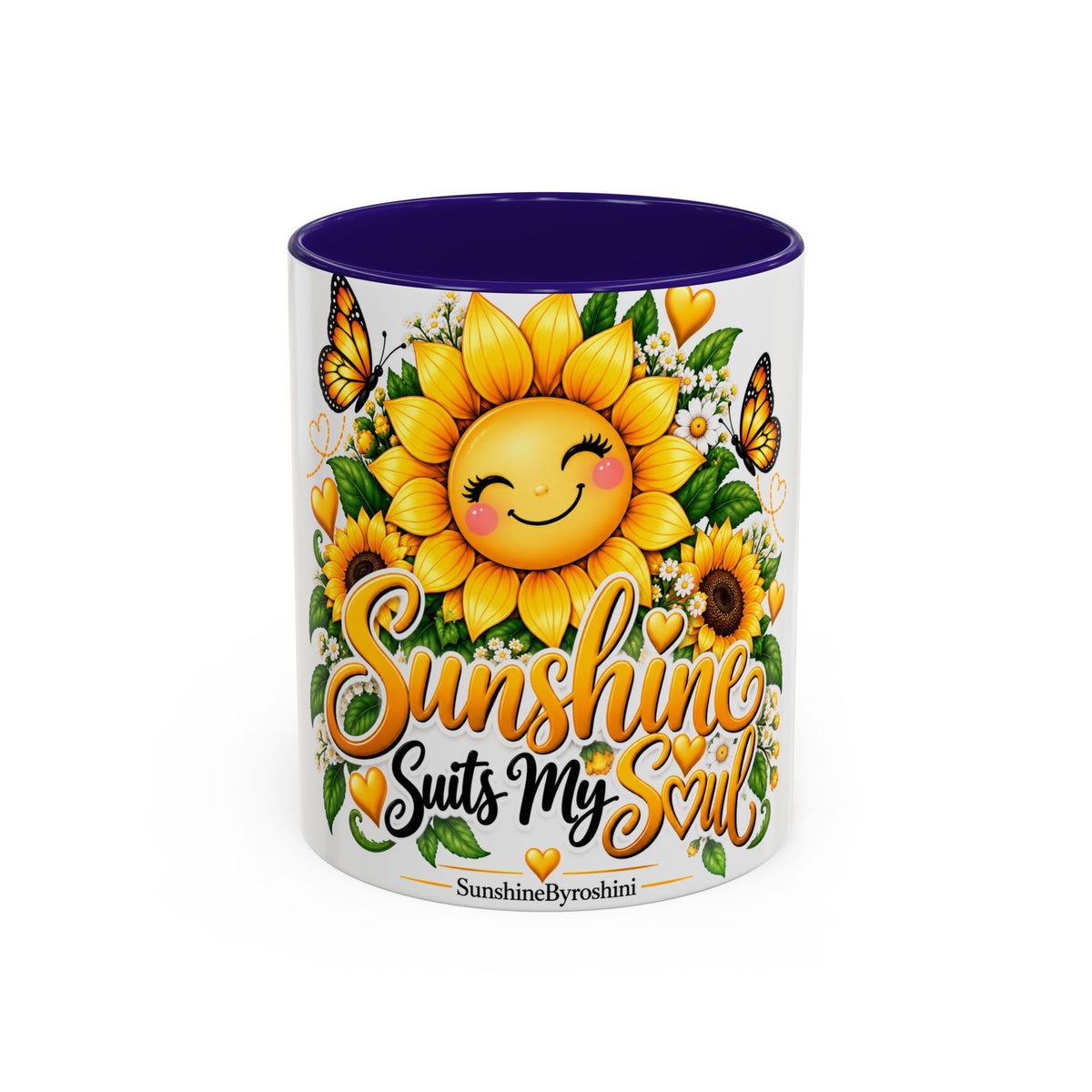 Sunshine Suits My Soul Mug — Sunflower & Butterfly Ceramic Coffee Cup (11oz/15oz)
