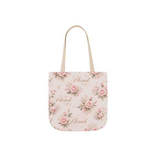 Blessed Floral Canvas Tote — Pink Rose Shoulder Bag for Christian Moms (Church, Travel & Baby)