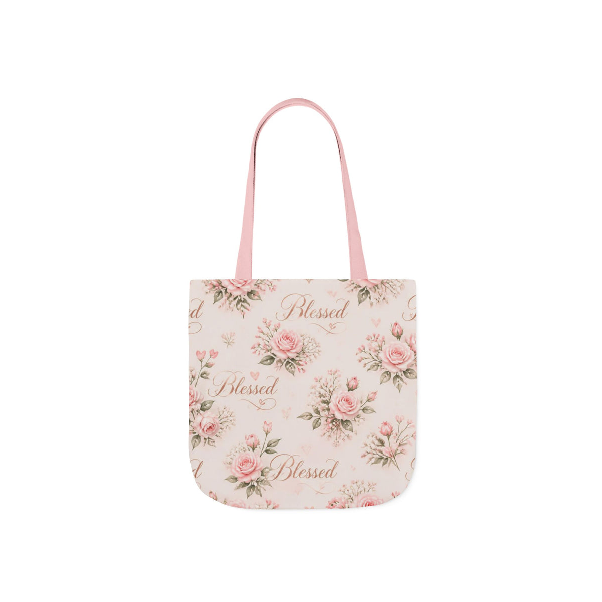 Blessed Floral Canvas Tote — Pink Rose Shoulder Bag for Christian Moms (Church, Travel & Baby)