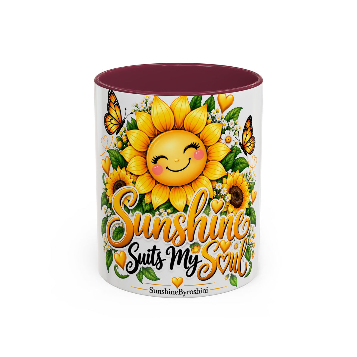 Sunshine Suits My Soul Mug — Sunflower & Butterfly Ceramic Coffee Cup (11oz/15oz)