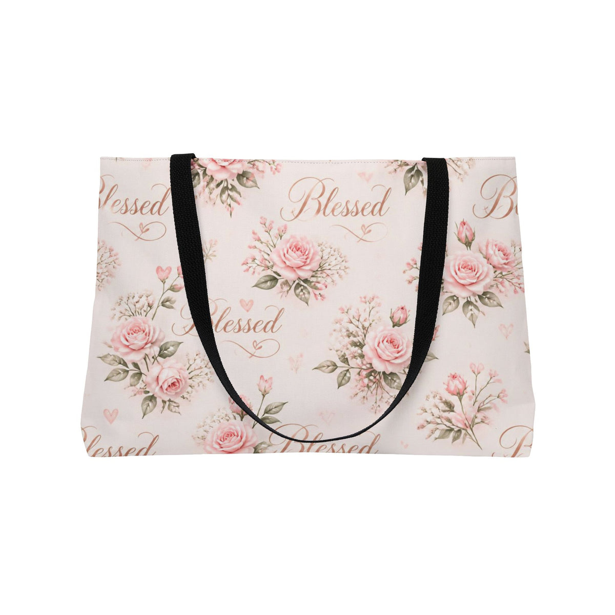 Blessed Floral Weekender Tote Bag — Pink Rose Pattern Travel Beach Bag