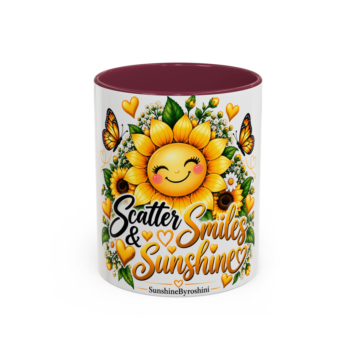 Sunflower Smiles Mug — “Scatter Smiles & Sunshine” Ceramic Coffee Cup