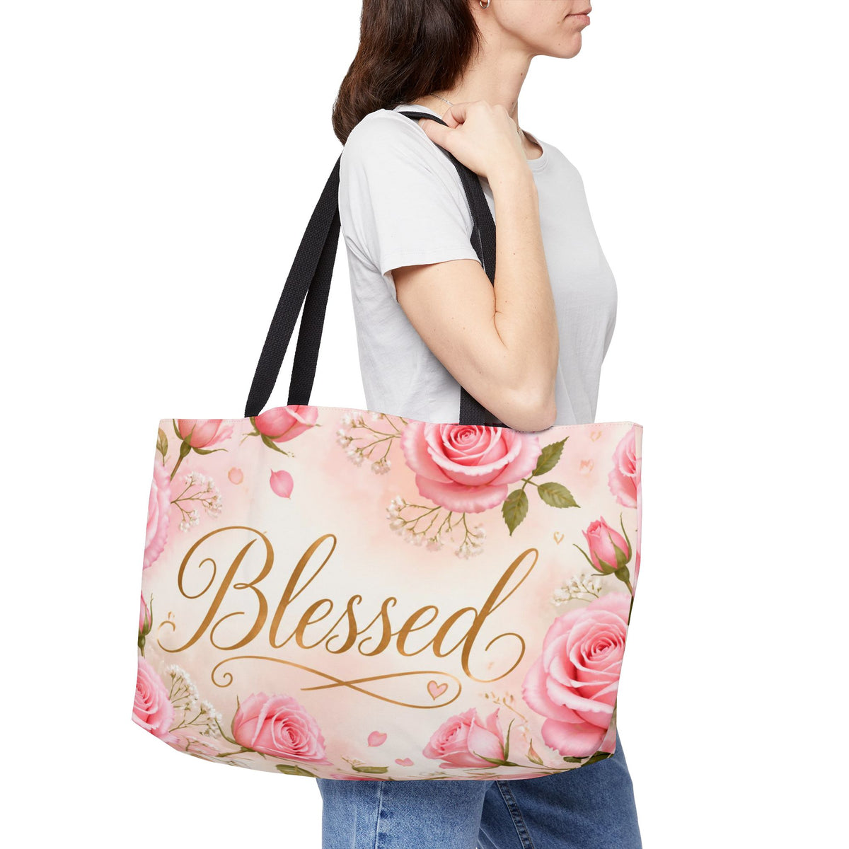 Blessed Floral Weekender Tote Bag for Christian Women, Church & Retreat Travel