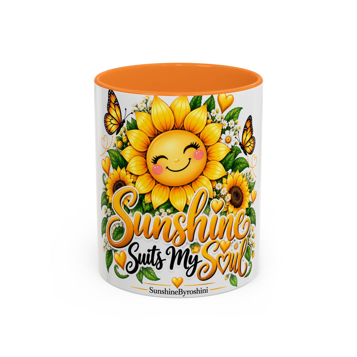 Sunshine Suits My Soul Mug — Sunflower & Butterfly Ceramic Coffee Cup (11oz/15oz)