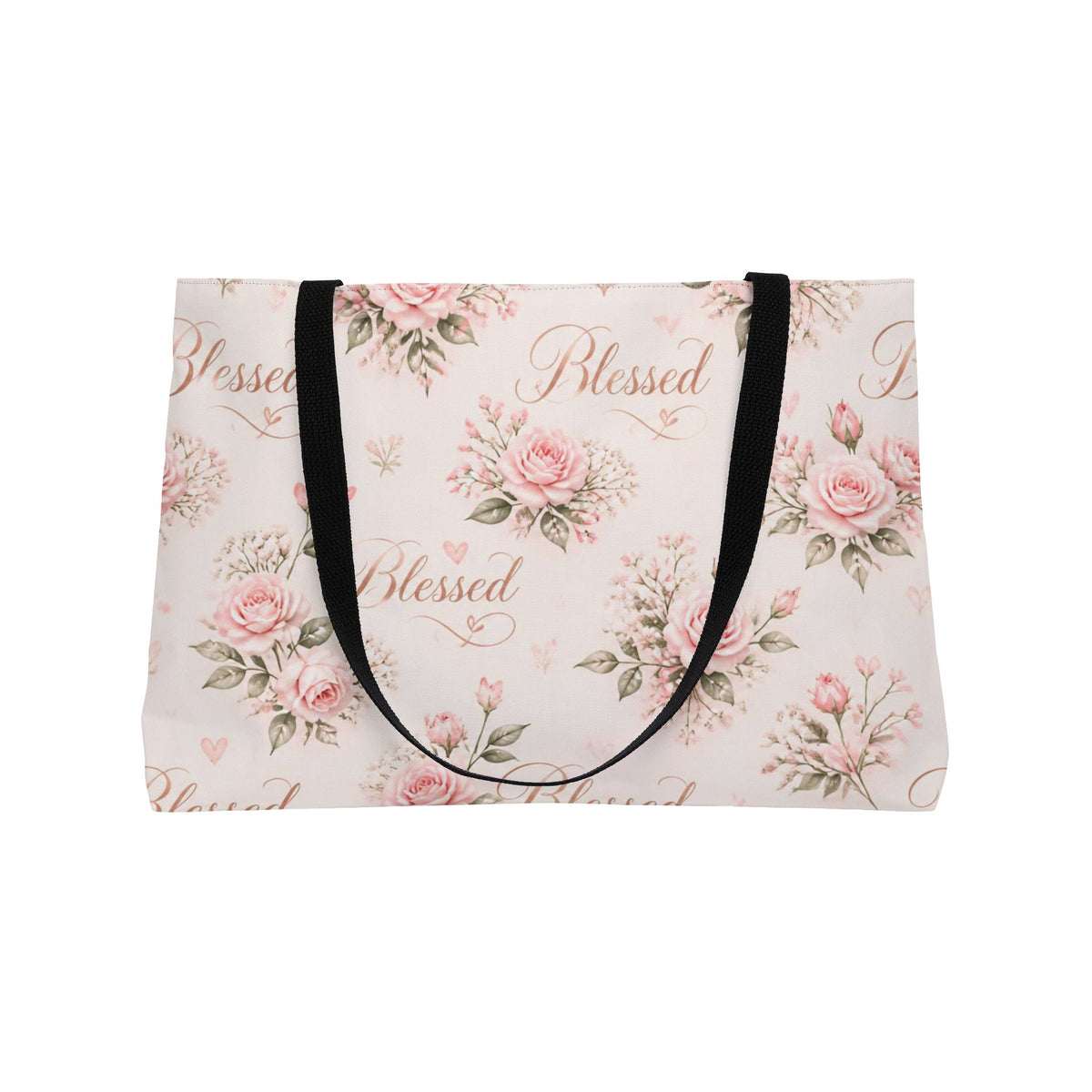 Blessed Floral Weekender Tote Bag — Pink Rose Pattern Travel Beach Bag