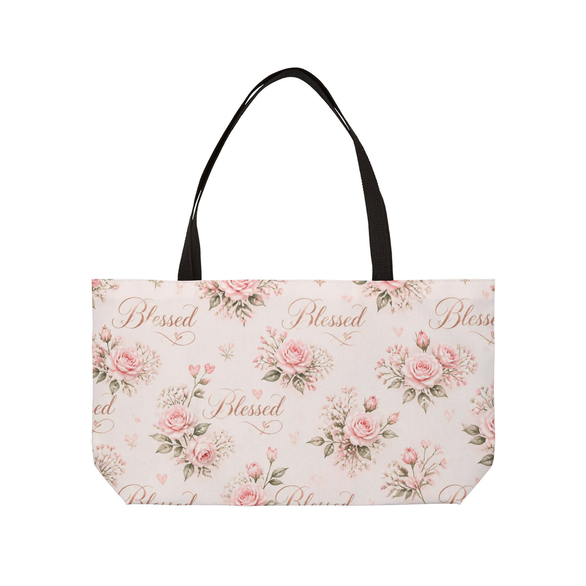 Blessed Floral Weekender Tote Bag — Pink Rose Pattern Travel Beach Bag