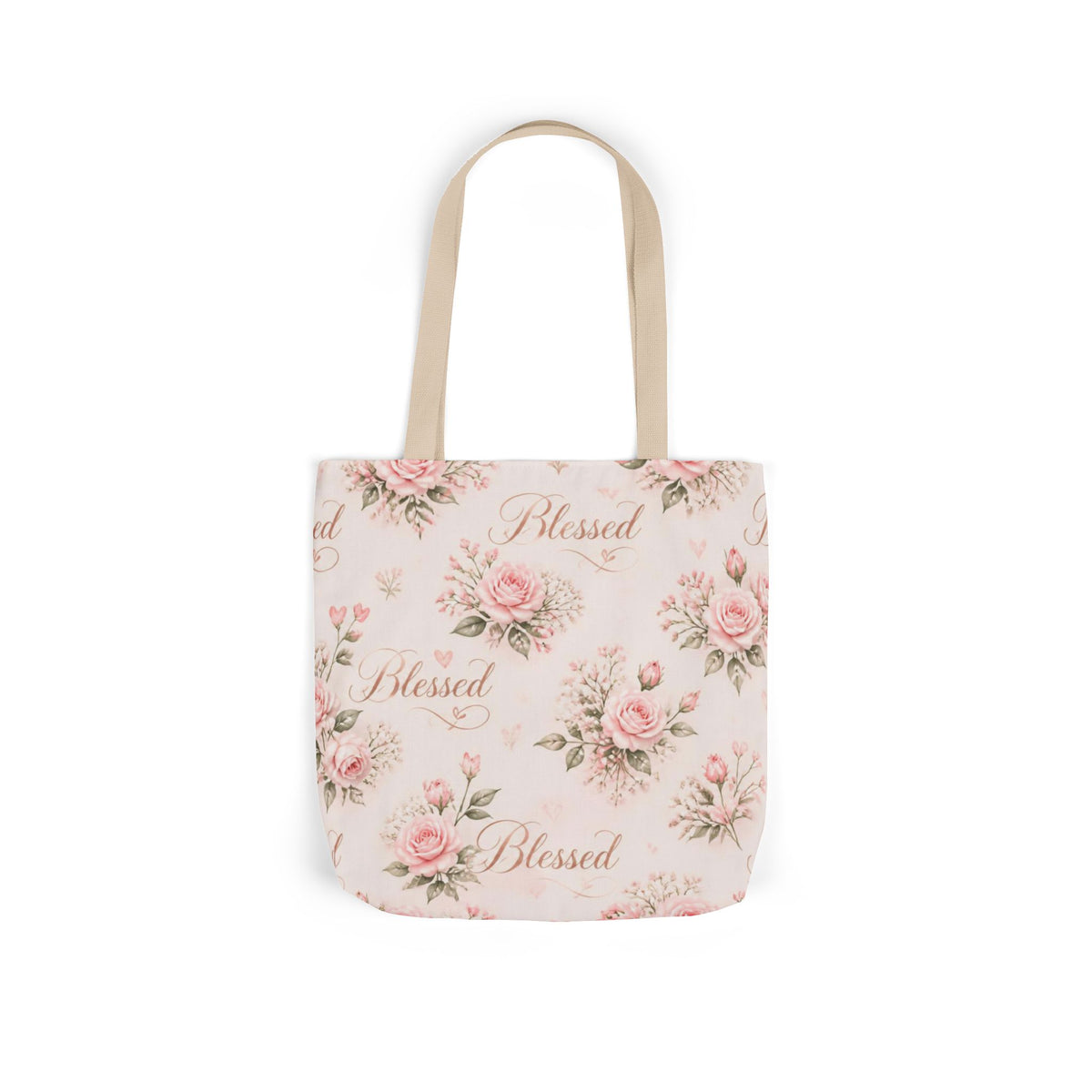 Blessed Floral Canvas Tote — Pink Rose Shoulder Bag for Christian Moms (Church, Travel & Baby)