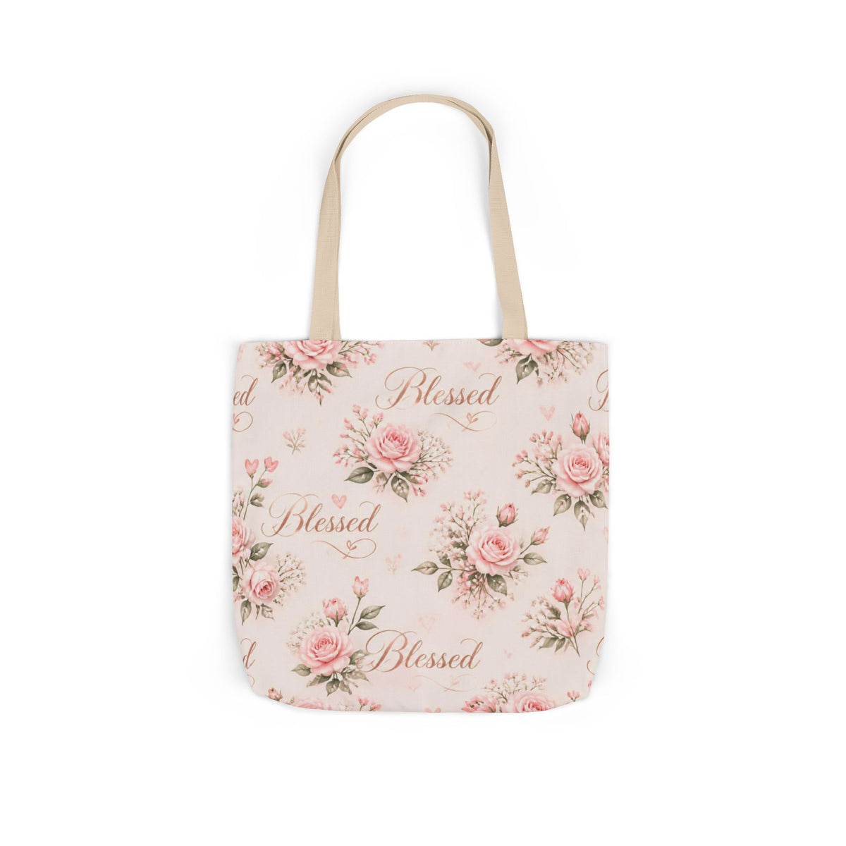 Blessed Floral Canvas Tote — Pink Rose Shoulder Bag for Christian Moms (Church, Travel & Baby)