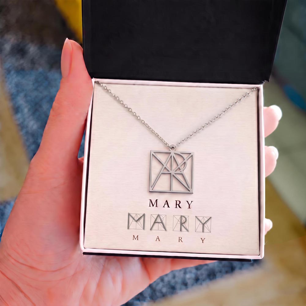 Custom Geometric Monogram Necklace – Personalized Name Pendant for Mom | Stainless Steel or 18K Gold Finish | Unique Christmas & Birthday Gift for Mum