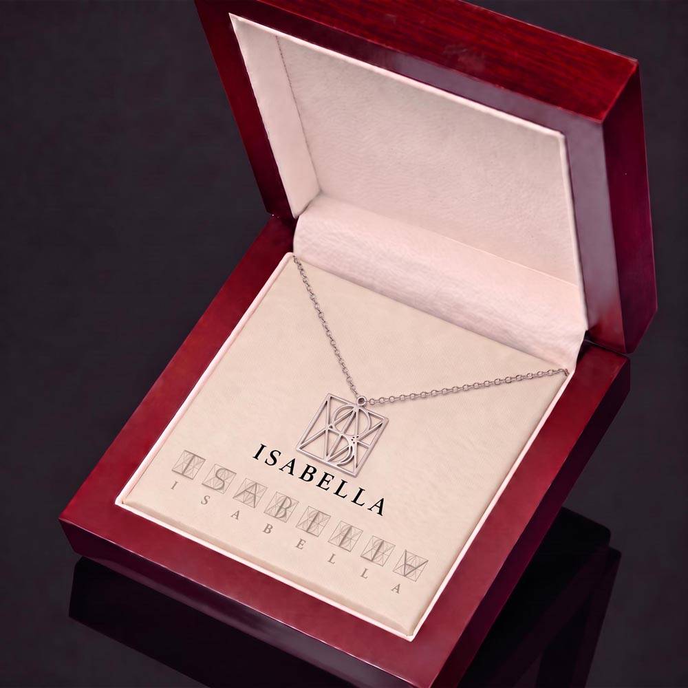 Custom Geometric Monogram Necklace – Personalized Name Pendant for Mom | Stainless Steel or 18K Gold Finish | Unique Christmas & Birthday Gift for Mum