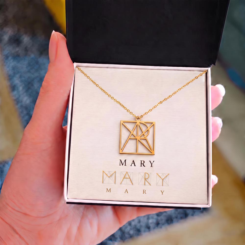 Custom Geometric Monogram Necklace – Personalized Name Pendant for Mom | Stainless Steel or 18K Gold Finish | Unique Christmas & Birthday Gift for Mum