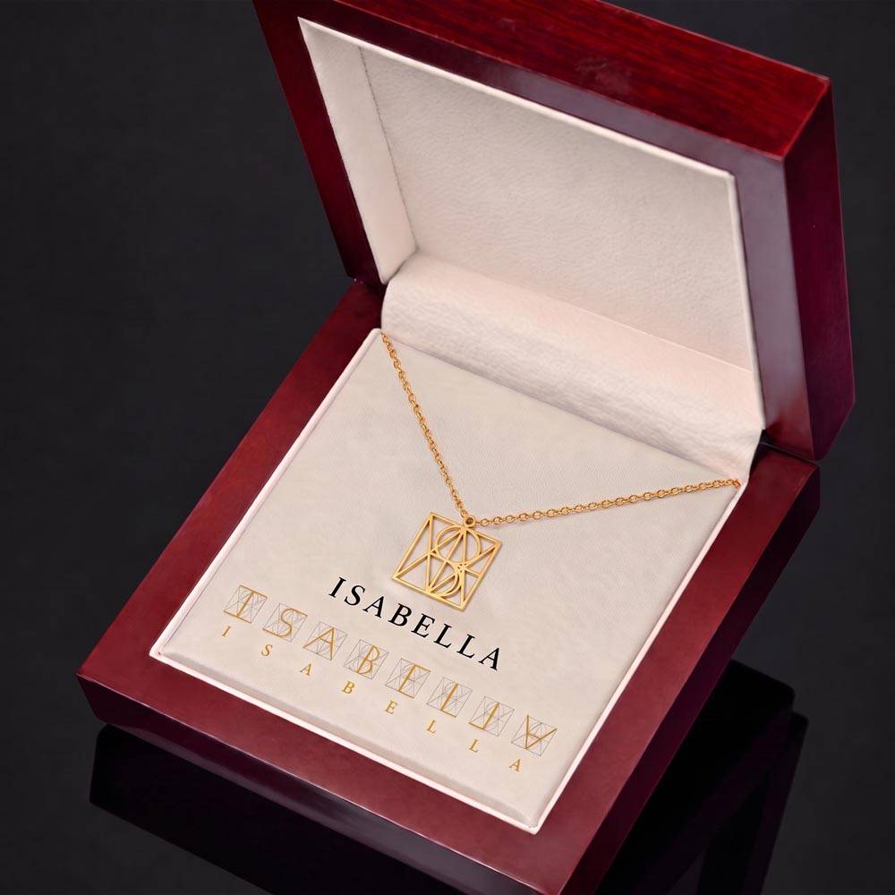 Custom Geometric Monogram Necklace – Personalized Name Pendant for Mom | Stainless Steel or 18K Gold Finish | Unique Christmas & Birthday Gift for Mum