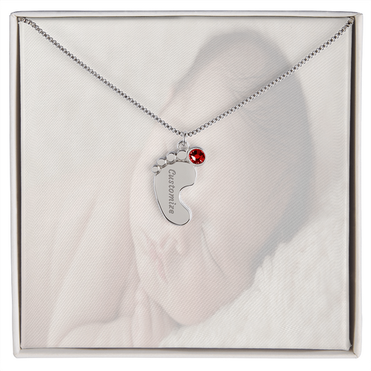Baby Feet Pendant with Birthstone Necklace | Custom Baby Footprint Jewelry | Mother's Day Gift for Mom