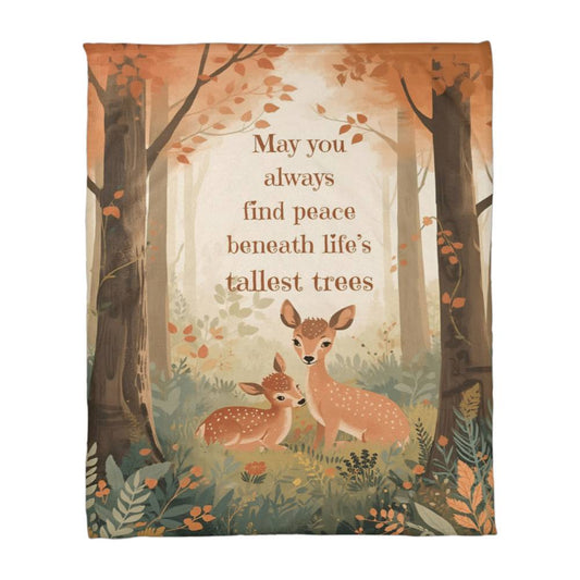 Forest Theme Baby Blanket with Quote – Peace Beneath the Trees – Woodland Nursery Decor Gift for Baby
