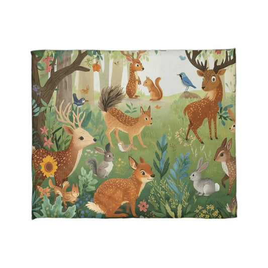 Personalized Forest Animals Baby Blanket | Woodland Nursery Blanket with Name | Fox Bear Deer Baby Gift | Baby Shower Gift