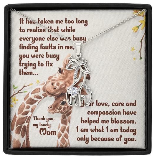 Two Giraffes Pendant Necklace – Symbol of Family Love & Protection – Gift for Mom, Daughter, Grandmother or Grandaughter